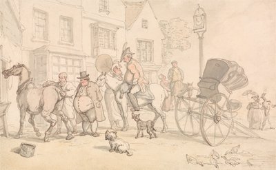 Scène buiten de Halve Maan Inn door Thomas Rowlandson